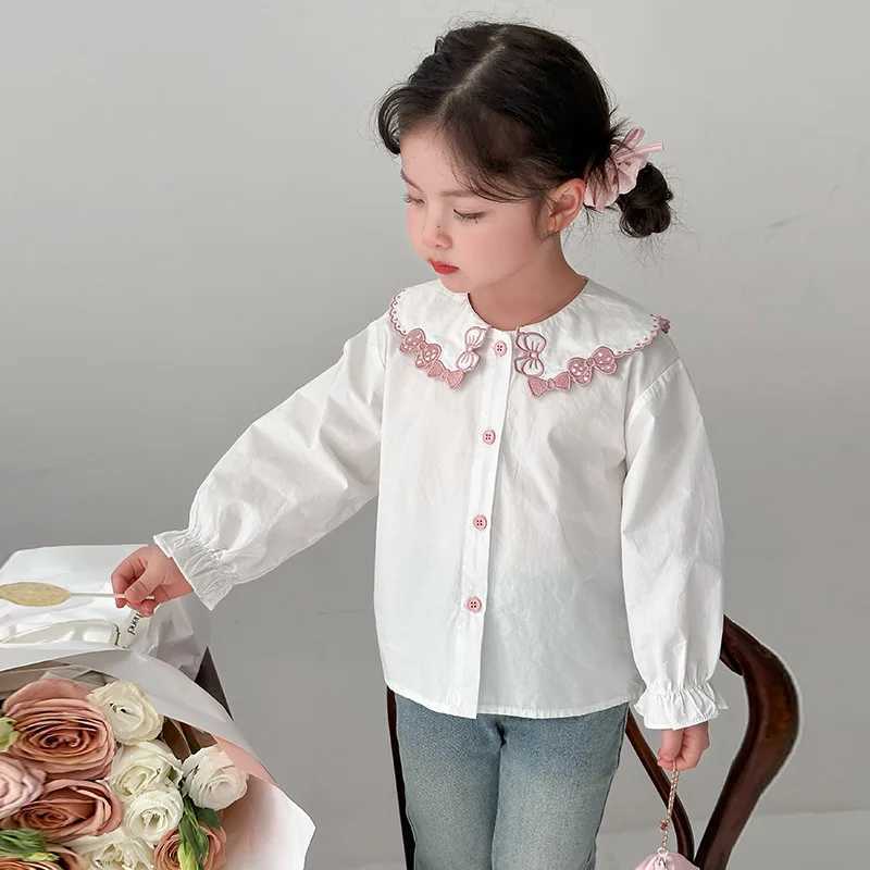 Girls White Shirt Spring and Autumn 2025 New Foreign Fashion Childrens Spring Shirt Baby Girl Long Sleeve Top C251007