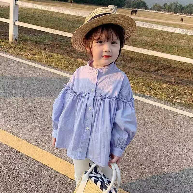 Girls White Shirt Spring And Autumn Thin Clothing Long Sleeve ChildrenS Pure Cotton Base Shirt Kids Loose Top Travel Casual C251007