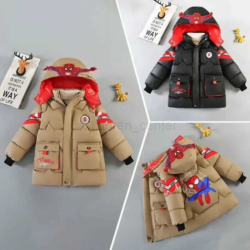 Disney Spiderman Down Jacket 2025 Winter Baby Boy Costume Kids Warm Thicken CottonPadded Hooded Coat Parka Children Clothing Outerwear H251007