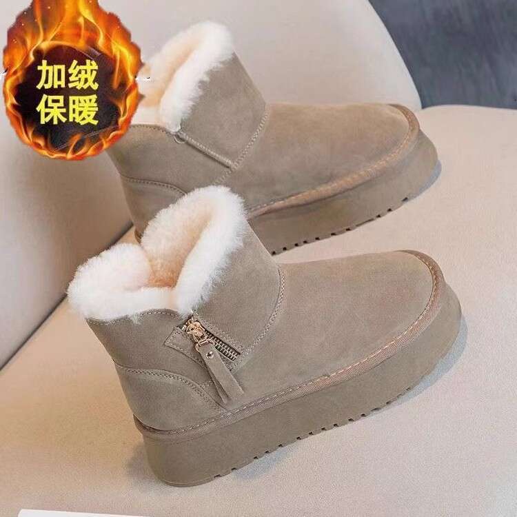 Northeast Snow Boots for Women Winter 2025 New Style Fleece Lined Thickened Khaki Cotton Thick Sole Non-Slip Warm Bread Shoes