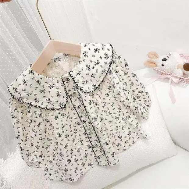 Baby Girls Shirts Floral Long Sleeve Peter Pan Collar Cute 2024 Autumn New Korean Style Kids Blouses Clothes C251007