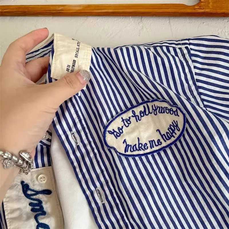 Childrens Cotton Shirt 2025 Autumn New Boys and Girls Korean Edition Pure Cotton Stripe Long Sleeve Top Baby Polo Neck Shirt C251007