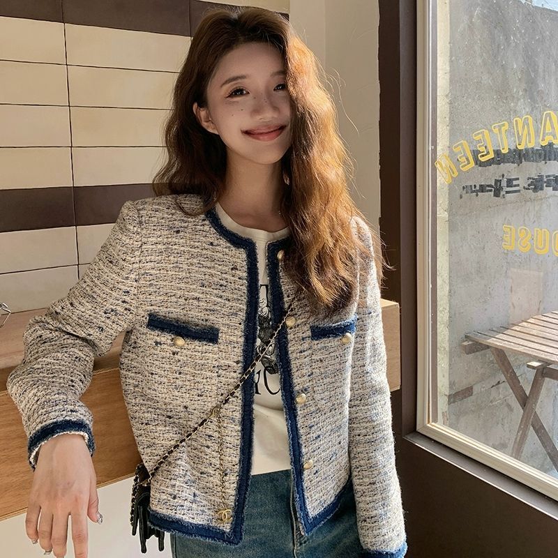 2025 French collage denim designer jacket, coarse wool short women's new fashion elegant slim fit, diagonal autumn and winter luxury jacket