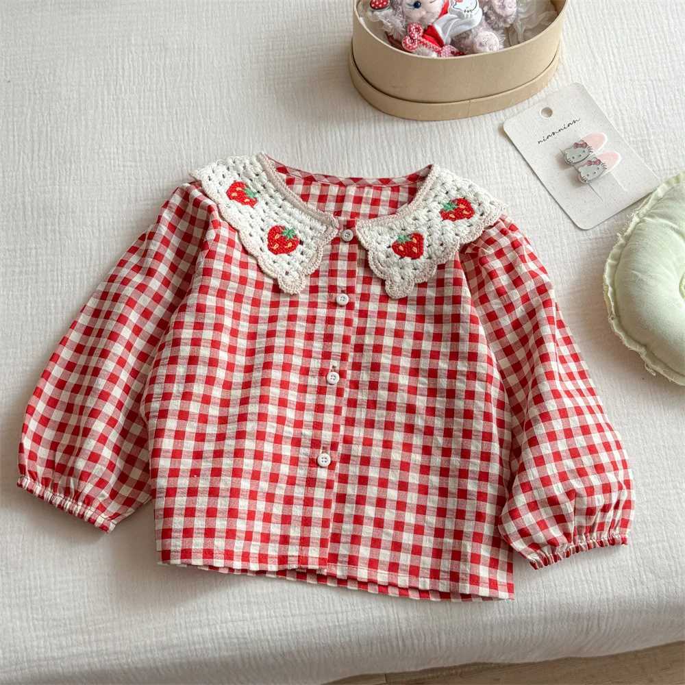 Girls Plaid Shirt Spring and Autumn New Girls Baby Doll Shirt Early Autumn Cotton Longsleeved Shirt C251007