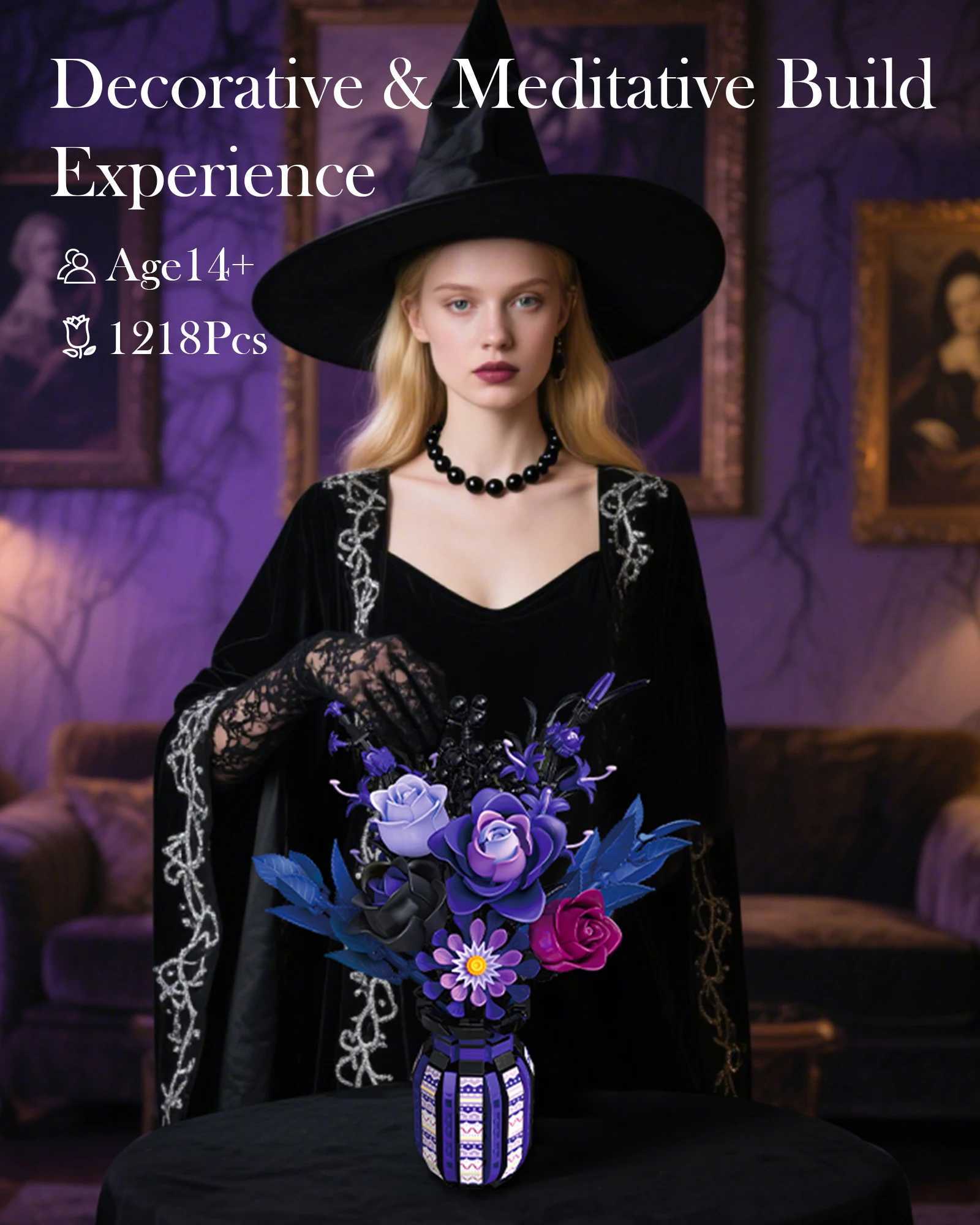 1218PCS Dark Romance Gothic Bouquet Building Blocks Flower With Vase Model Educational DIY Home Decoration Gift For Kids Adults Z251007