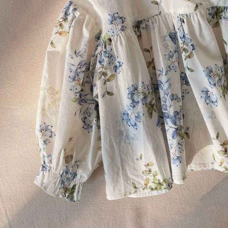 5845 Girls Shirts Spring and Autumn 2025 New Long Sleeve Floral Girls Blouse Korean Childrens Fashion Doll Shirt Tops C251007