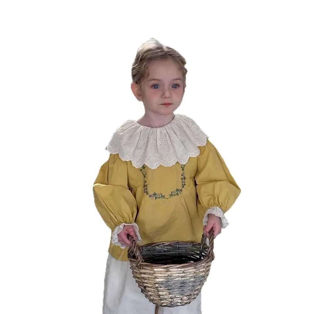 Embroidered Lace Shirt Spring New Korean Fashion Solid Color Cute Casual Embroidered Shirt Kids Clothes C251007