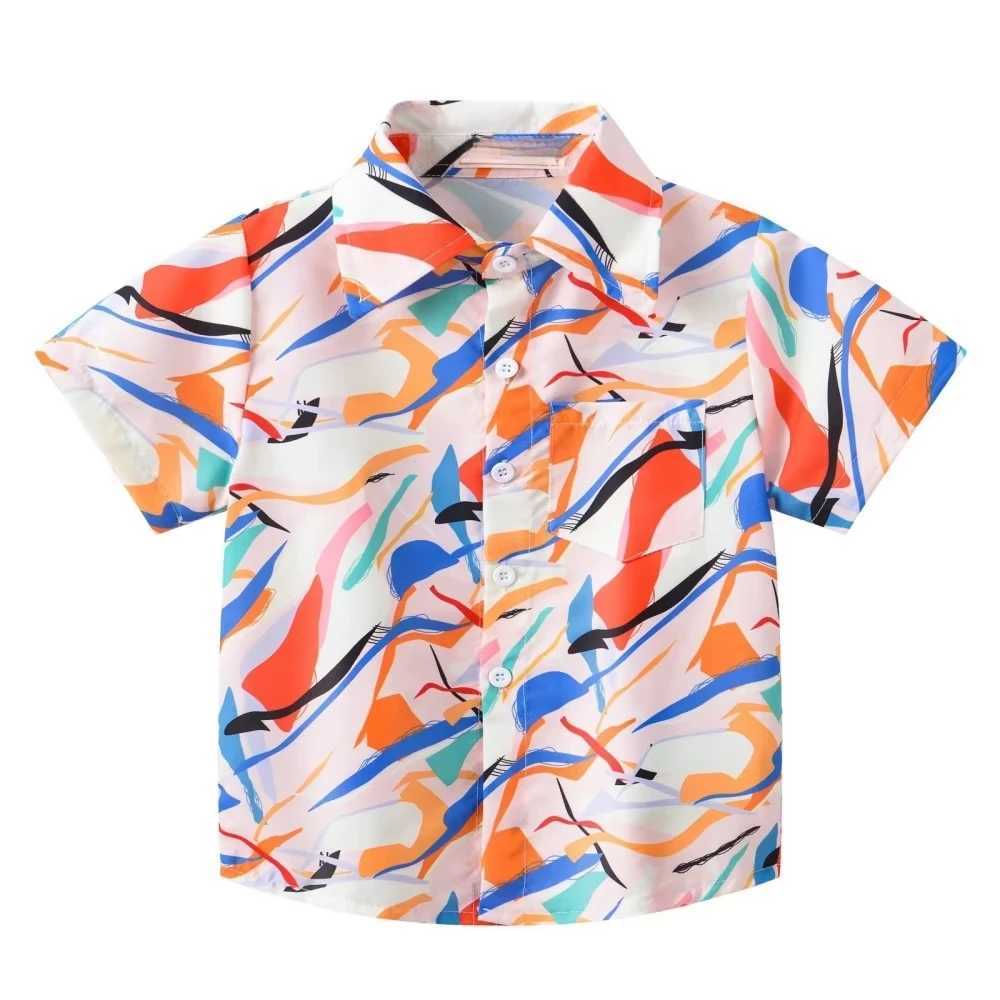 Girl Blouse Fashion Pink Flower Printed Children Top Lapel Short Sleeve Girl Clothes from 5 to 6 Years Top Shirts for Children C251007