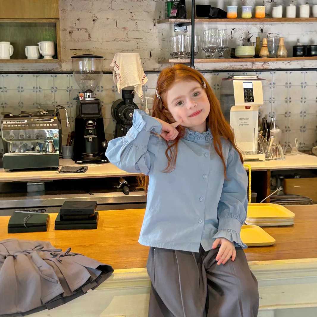 Girls Shirt 2025 Autumn New Childrens Clothing Korean Style Girls Baby Fashion Retro Sweet Frilly Longsleeved Shirt C251007