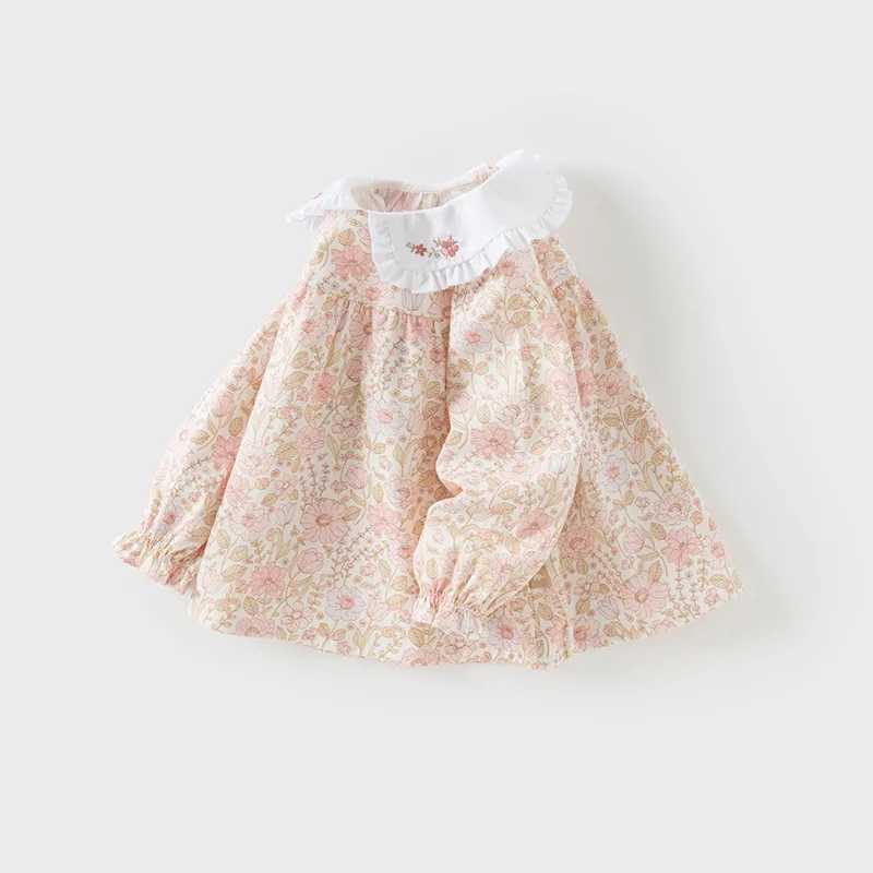 Dave Bella Childrens Floral Shirt 2025 Spring Sweet Cute Girls Baby Cotton Blouse Comfortable Kids Casual Top Gentle DB1252375 C251007