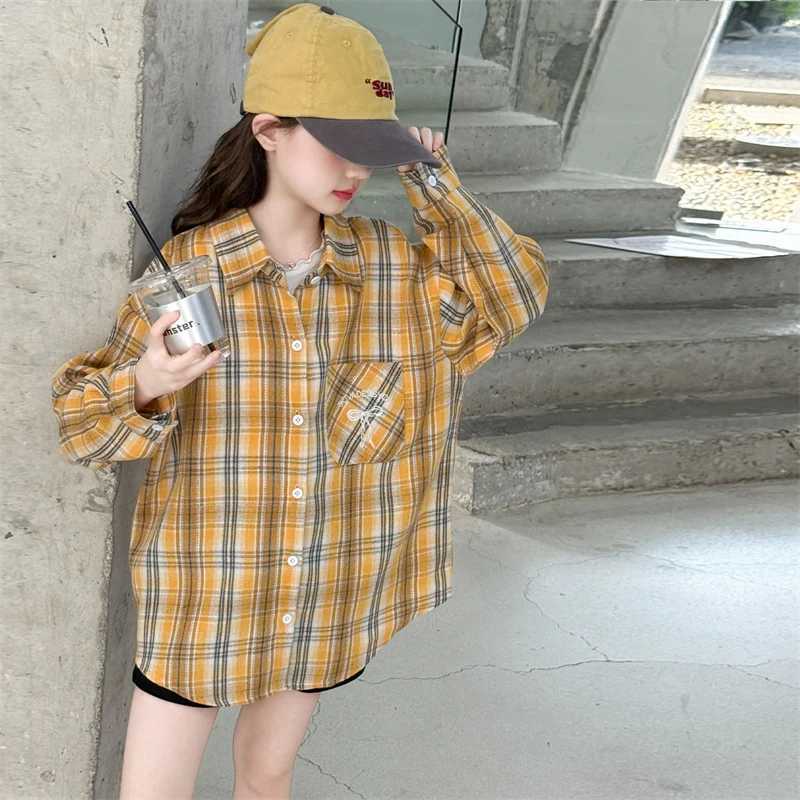 Korean Style Kids Long Sleeve School Shirts for Girl Casual Long Sleeve Plaid Blouse Kids Teenager Casual Spring Autumn Clothing C251007