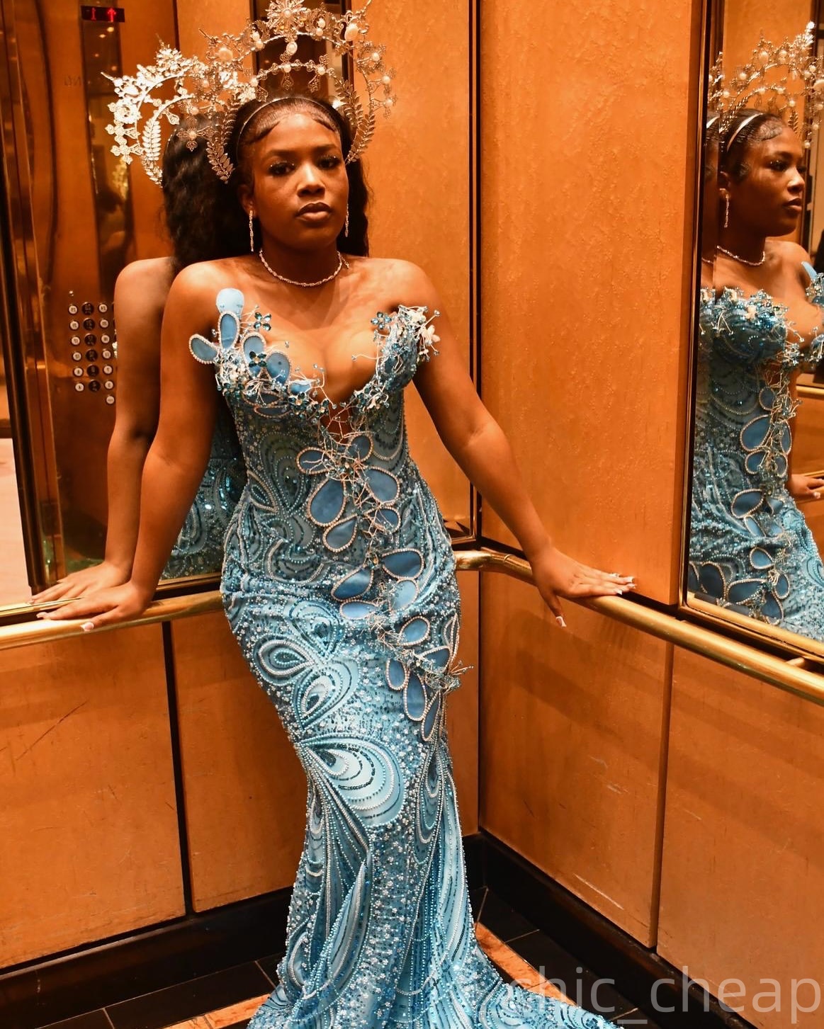 Sky Blue Mermaid Prom Dresses 2025 Florals Crystals Sequined Lace Evening Formal Party Second Birthday Engagement Gowns Plus Size Dress For Special Oc