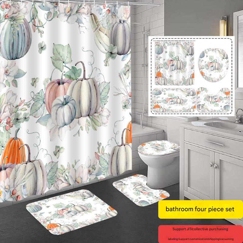 YL-37331 Hot selling shower curtain manufacturer Bomi digital printed polyester shower curtain non-slip mat set