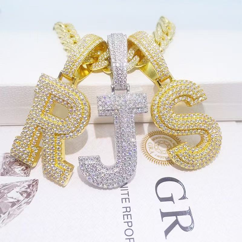 Hip Hop Rapper Jewelry 2.5 Iced Out VVS Moissanite Pendant Custom Moissanite Double R Initial Letter Pendant With Cuban Chain
