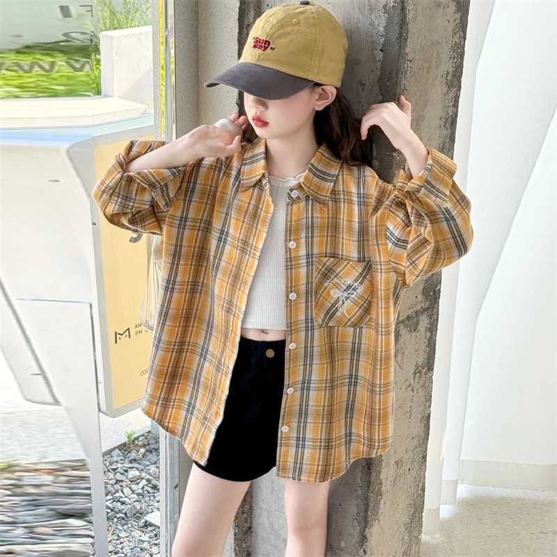 Korean Style Kids Long Sleeve School Shirts for Girl Casual Long Sleeve Plaid Blouse Kids Teenager Casual Spring Autumn Clothing C251007