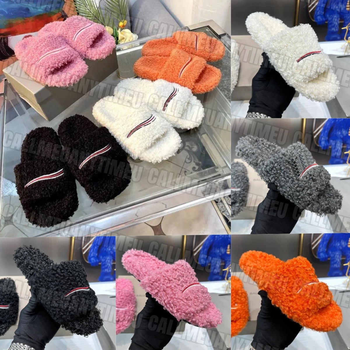 Designer Wool Fur Paris Letter slippers Women slides Men Winter Furry Fluffy Sandals Comfortable Indoor Luxury sandals Outdoor Walking shoes mules
