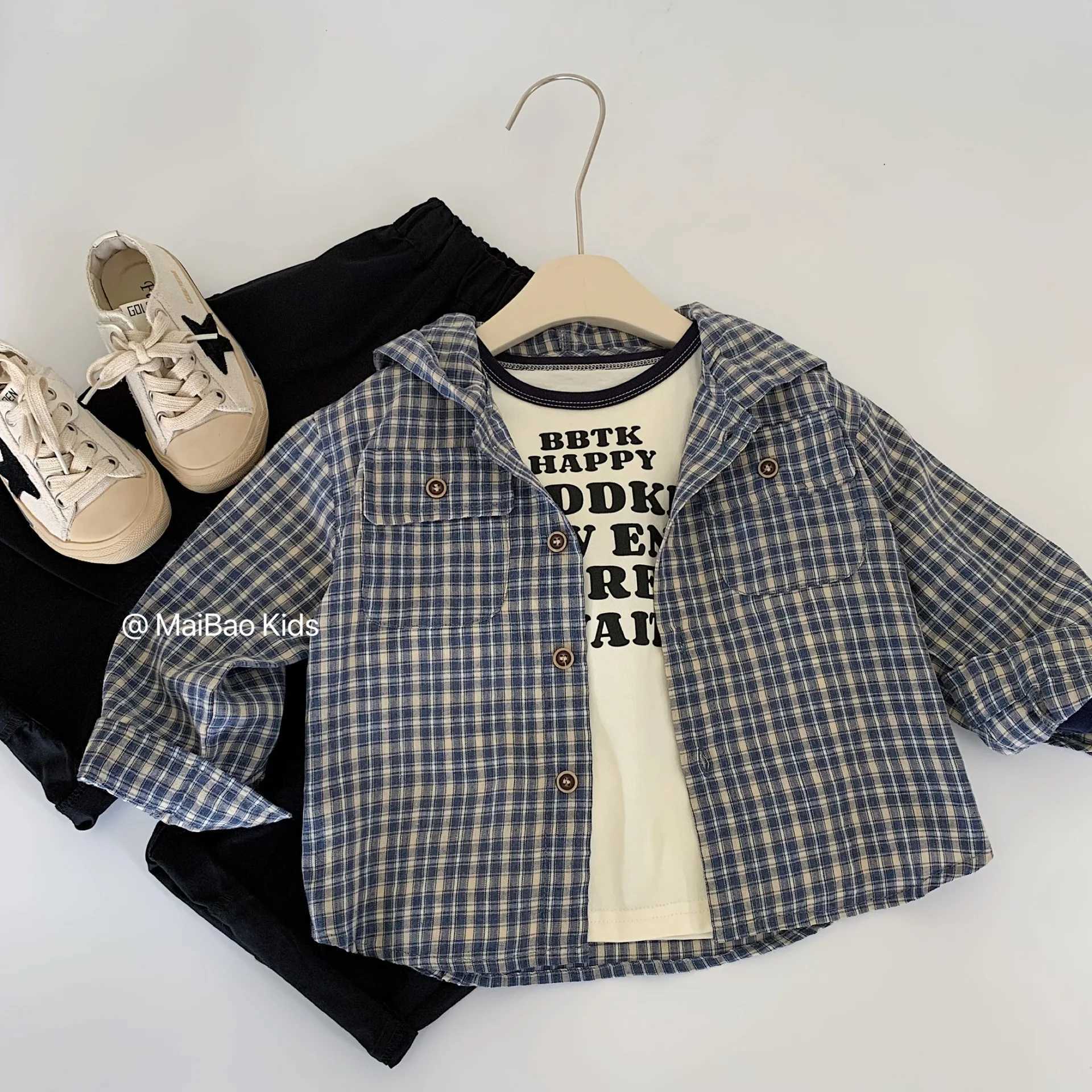 Autumn Children Boys Coat Hooded Pocket Long Sleeved Infant Baby Boys Top Single Button Casual Plaid Toddler Boys Outwear Coat C251007