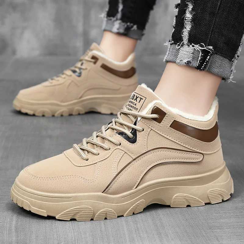 Cowboy Boots Men Warm Plush Lined Ankle Boots Platform High Top Beige Suede Material Designer Shoes 2025 New Model Luxury Shoes J251007