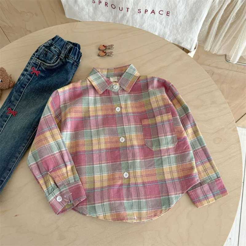 Girls Shirt 2025 Autumn New Colorful Checkered Long Sleeve Sweet and Cute Retro Soft and Comfortable Daily Wear C251007