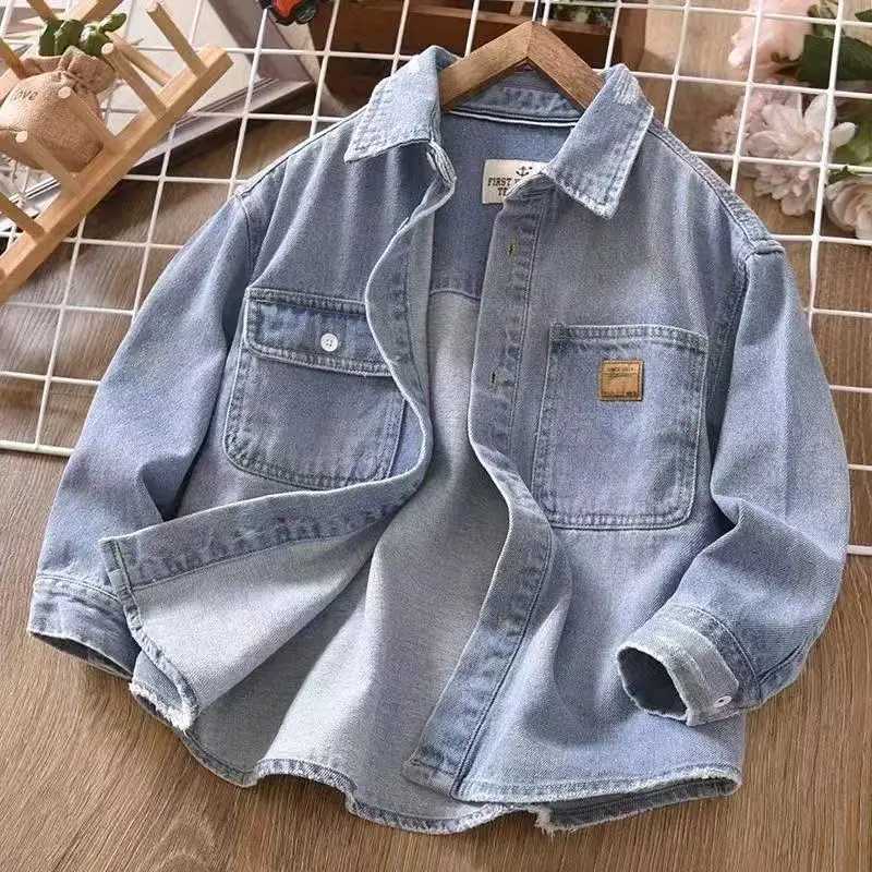 2025 New Spring And Autumn Baby Girls boys Cotton Soild Denim Shirt Coat Cute Children kids Clothes 100170CM C251007