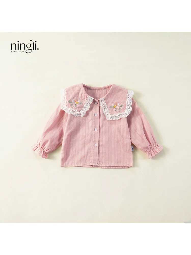 Girls White Shirt Lapel Childrens New Autumn Embroidered Shirt Baby Girl Trendy Long Sleeve Top C251007