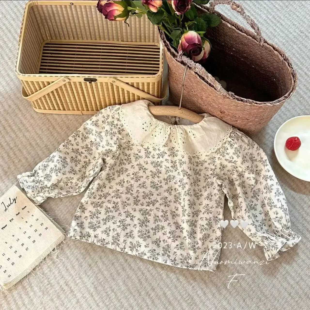 Lime Korean Version of Foreign Style Girl Floral Shirt Spring and Autumn 24 New Fashionable Baby Girl Retro Shirt Top C251007