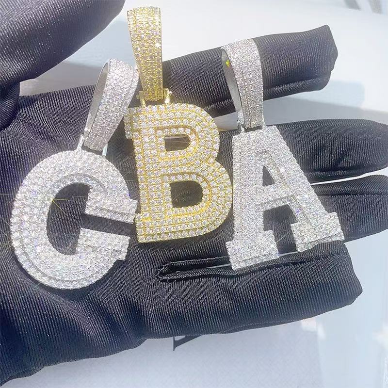 Hip Hop Rapper Jewelry 2.5 Iced Out VVS Moissanite Pendant Custom Moissanite Double R Initial Letter Pendant With Cuban Chain