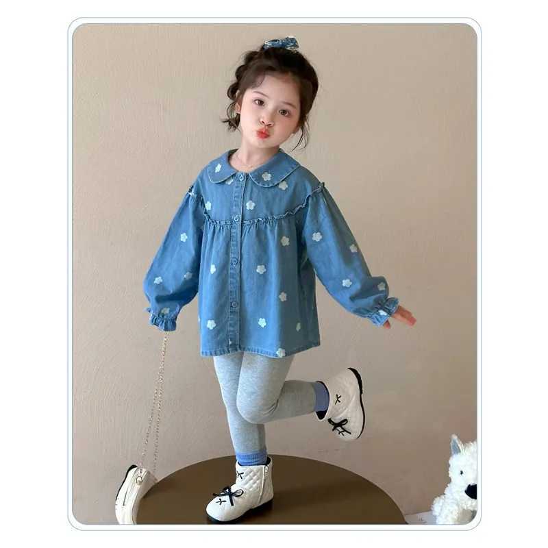 Girls Full Print Flower Denim Shirt Spring and Autumn 2025 New Childrens Korean Version Fashionable Little Girl Casual Top C251007
