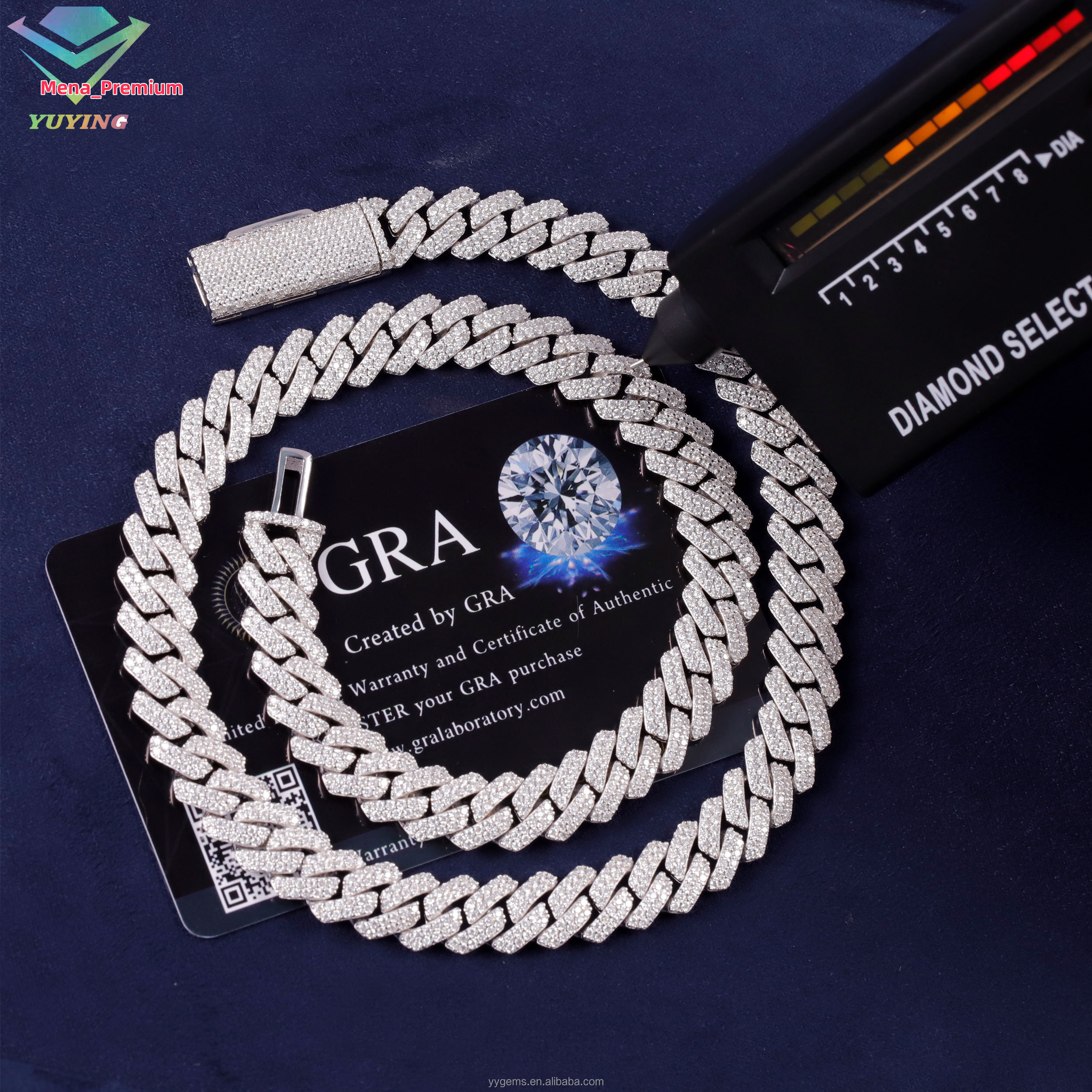 Bestest Selling Wholesale Price 925 Sterling Silver Necklace Hand Set VVS Moissanite 18K Gold Plated 10MM Cuban Link Chains