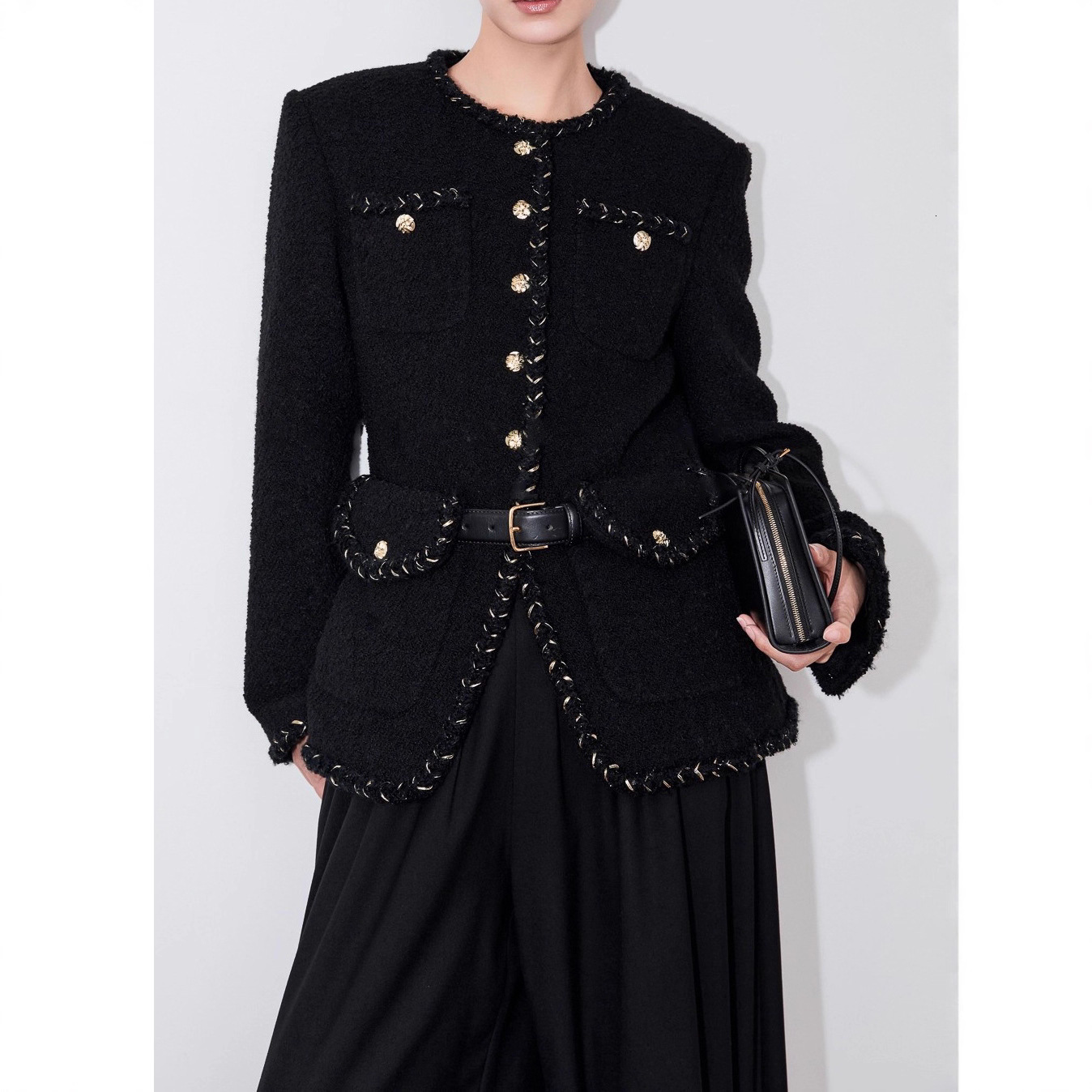 2025 Fashion Design Women's design Black Floral Coat Autumn/Winter Designer Jacket Coarse Fur Short Coat Winter New Luxury Jacket