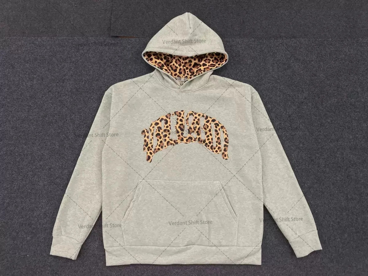 American hiphop leopard print embroidered highquality sweatshirt street retro sportswear set fashionable casual sweatshirt 250929
