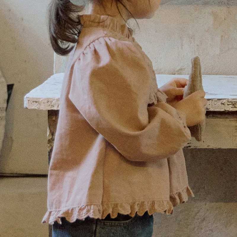 2025 Autumn New Korean Children and Girls Cotton Lace Court Style Longsleeved Shirt Fahsion Casual Baby C2510071