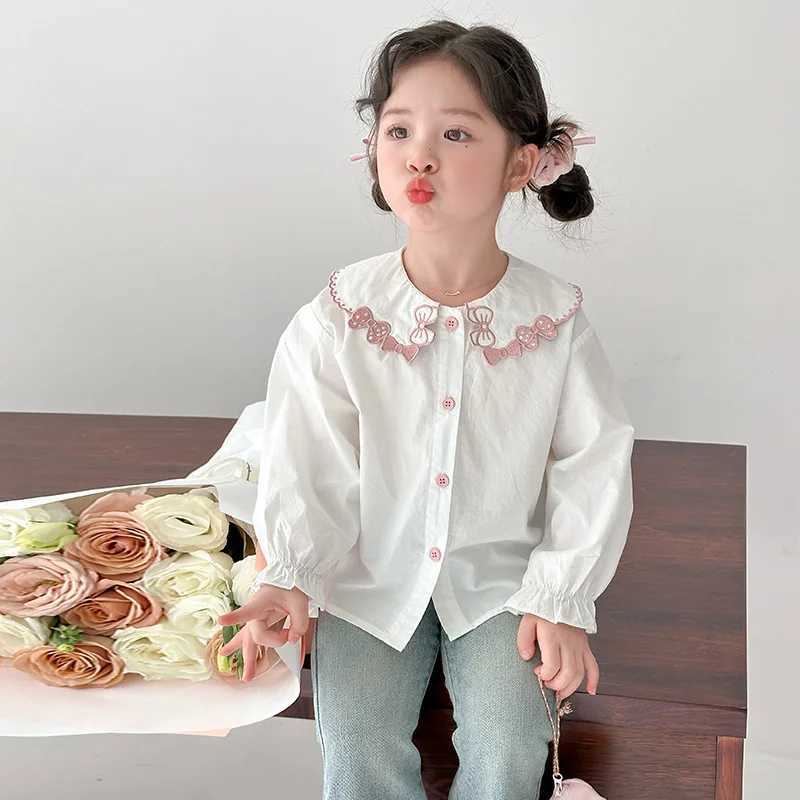 Girls White Shirt Spring and Autumn 2025 New Foreign Fashion Childrens Spring Shirt Baby Girl Long Sleeve Top C251007