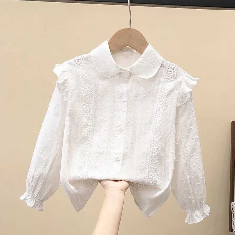 Autumn School Girls White Lace Blouse Preppy Style Toddler Teenager Girls Cotton Tops Kids Shirt Long Sleeve Children Clothing C251007