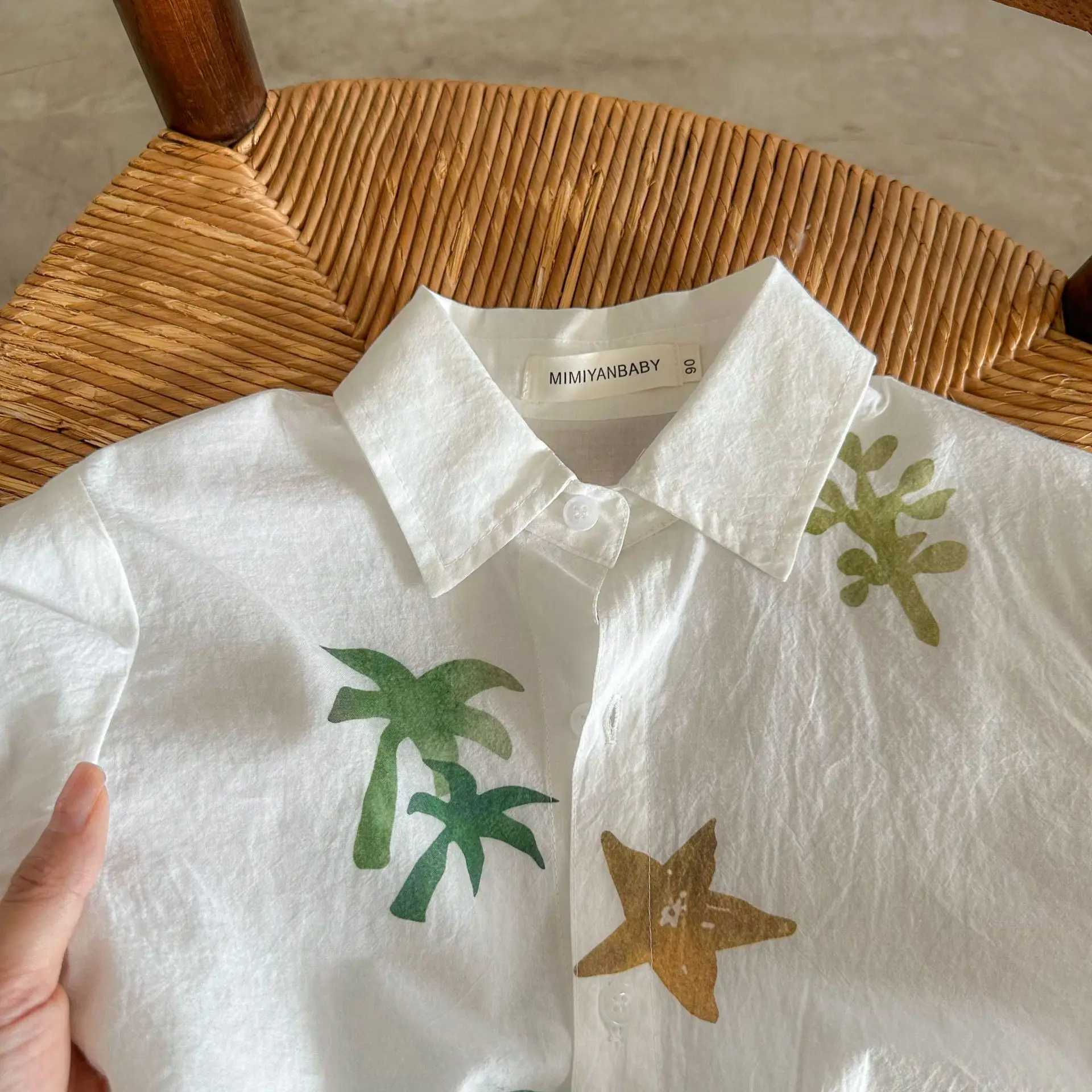 Boys short sleeved shirt beach pure cotton baby summer top half sleeved shirt breathable westernstyle childrens clothing C251007