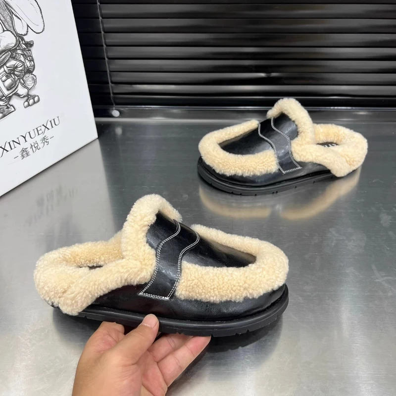 Winter Casual Fashion Womens Shoes Lamb Velvet Thicksoled Baotou Slippers Womens Flatsoled Warm Mules Zapatos De Mujer 250923