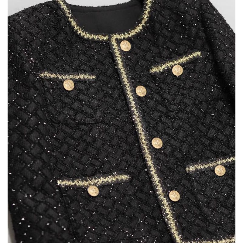 2025 autumn coarse wool short coat shiny tweed heavy craft women's elegant commuting jacket designer fashion and winter new luxury