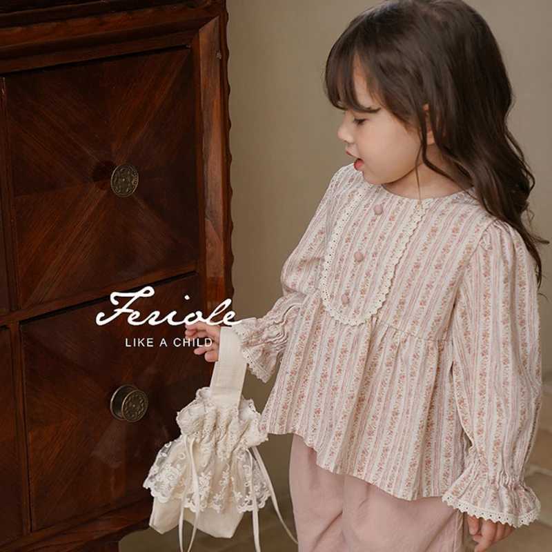 Childrens Girls Court Style Shirt Temperamental Comfortable Spring Autumn Kids Shirt French Floral Doll Shirt C251007