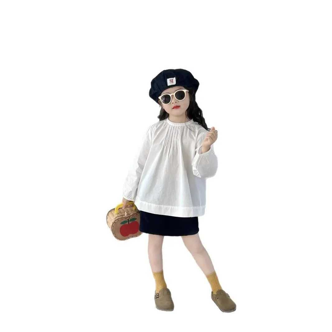 Shirt and Skirt 2025 Spring New Korean Fashion Solid Color Simple Allmatch Shirt Denim Skirt Kids Clothes C251007