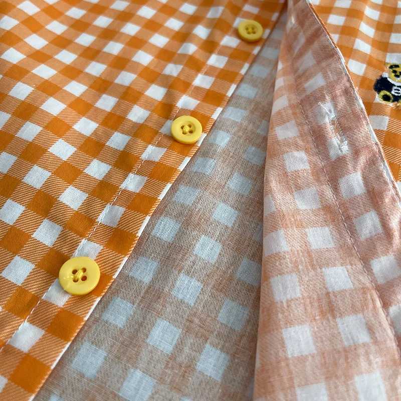 Childrens Bear Embroidered Plaid Shirt Boys Shirt Spring and Autumn Thin Style 2025 New Baby Fashion Casual Longsleeved Tops C251007