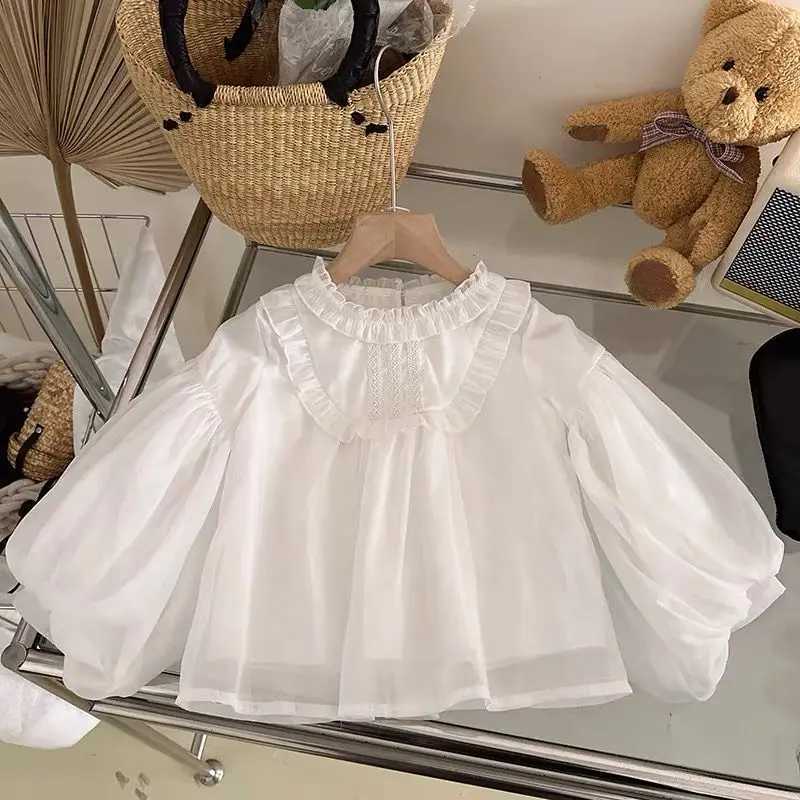 New Girls Long sleeved Shirt Versatile Bottom Autumn Korean Edition Childrens Cute Bubble Sleeves Chiffon Shirt C2510071