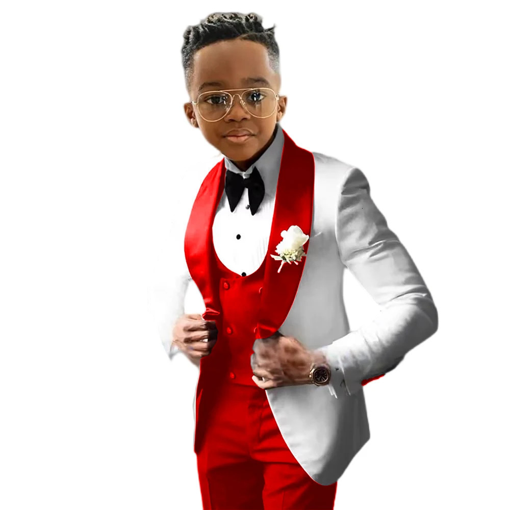 Suit for Boys Wedding Tuxedo 3 Piece White Jacket Royal Blue Pants Vest Kids Blazer Set Slim Fit Tailored Outfit 250922
