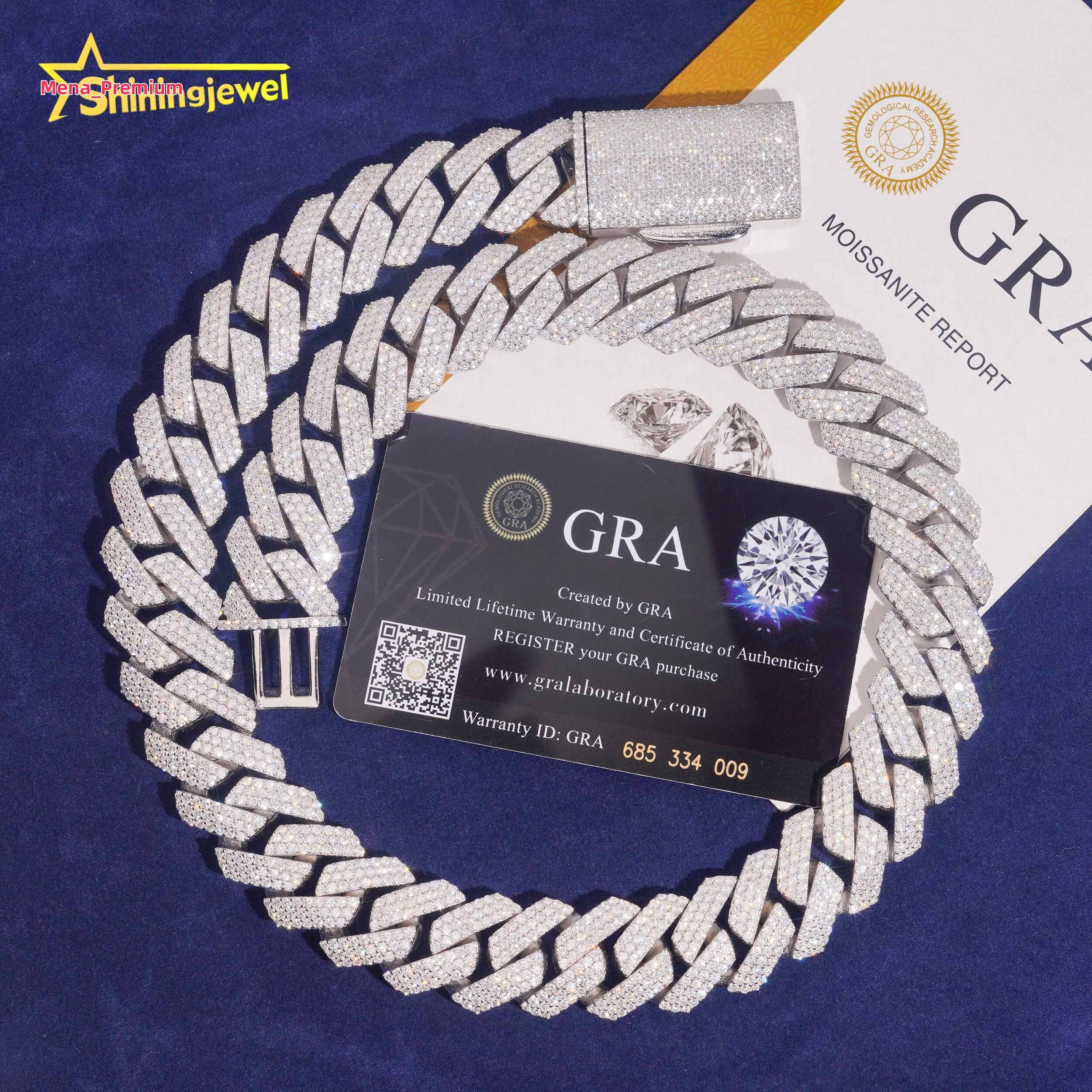 Hip Hop Necklace 20mm 3rows Cuban Link Chain S925 Gold Plated Pass Diamond Test VVS Moissanite Diamond Iced Out Cuban Necklace