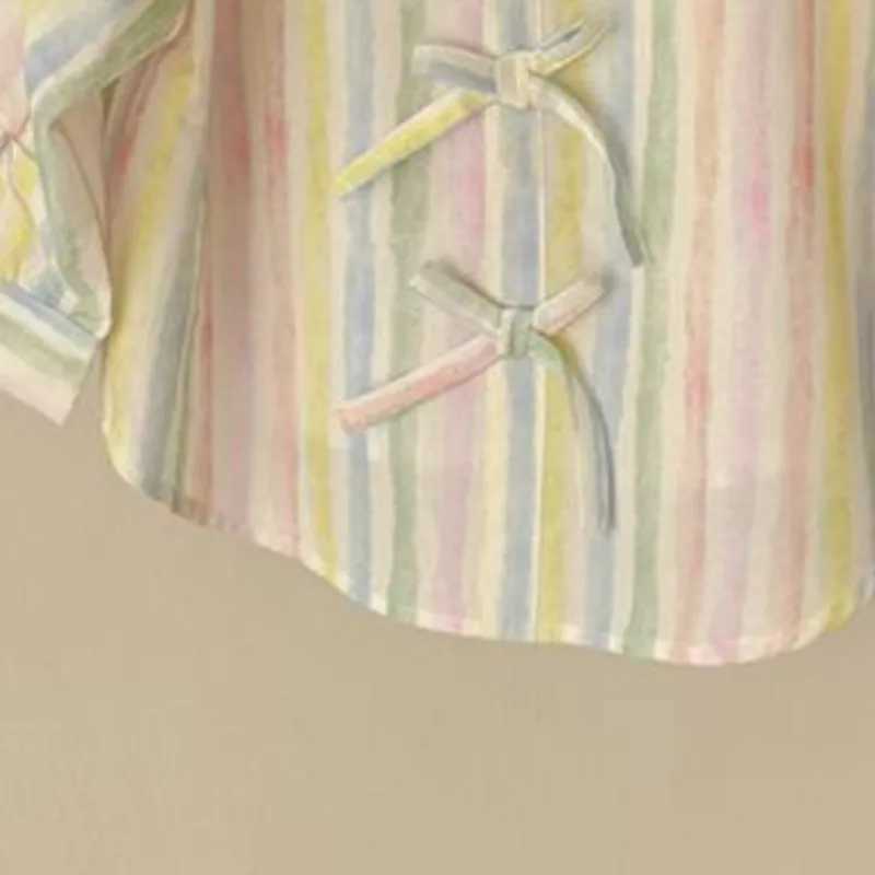 Fashion Baby Girl Cotton Bow Shirt Long Sleeve Infant Toddler Striped Blouse Loose Outfit Spring Autum Casual Baby Clothes 110Y C251007