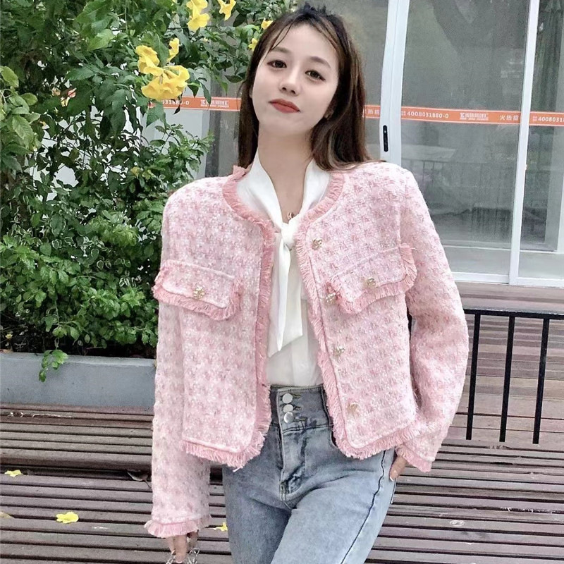2025 women's jacket petite new coarse fur short jacket Korean high-end elegant social tweed jacket autumn design and winter designer jacket new l