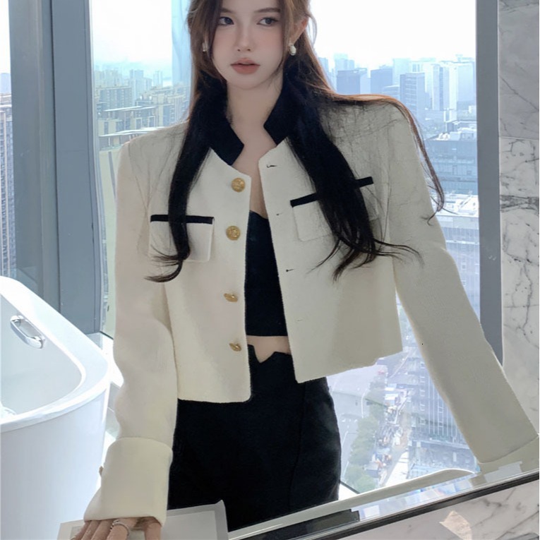 2025 Color blocked Social Fashion Spring and Autumn New Designer Jacket Design Coarse Wool Short Coat High end Patch fashion Top Winter Luxury