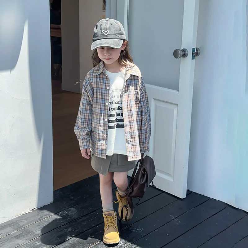 Girls Korean Casual Loose Plaid Shirt Autumn Children Thin Coat Polished Plaid Shirt Basics Simple Classic Casual Shirt C251007