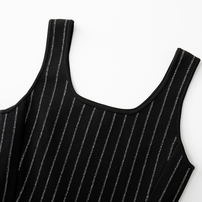 HL111 Round Neck Sleeveless Waist Pullover A-Line Striped Knitted Dress