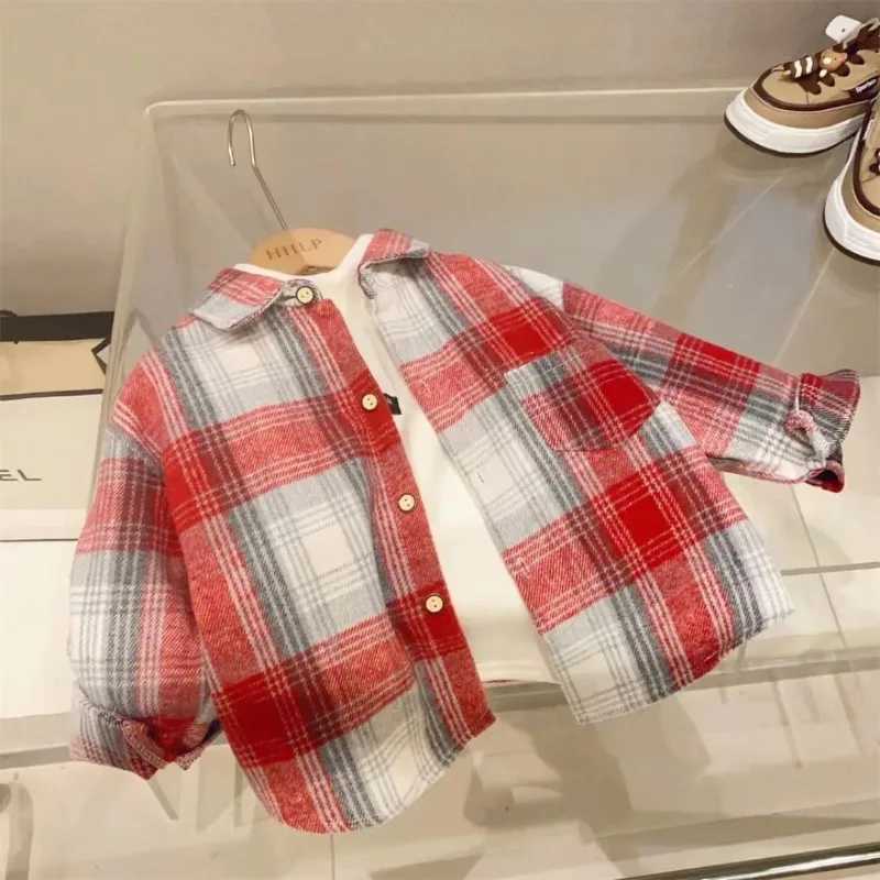 2025 Spring Autumn Fashion Children Tops Boys Buffalo Plaid Flannel Shirt C251007