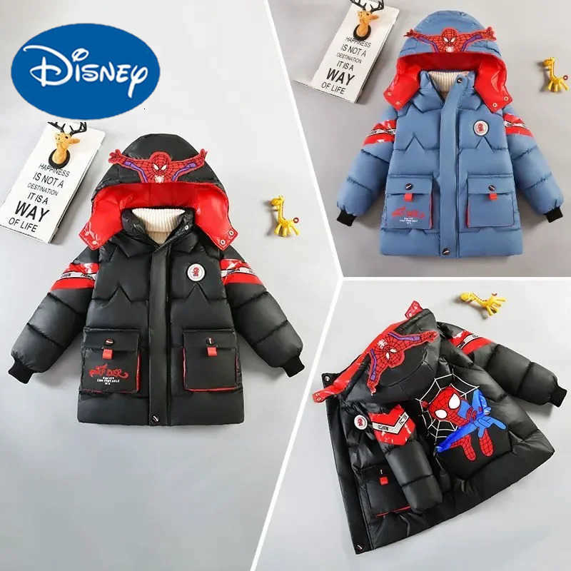 Disney Spiderman Down Jacket 2025 Winter Baby Boy Costume Kids Warm Thicken CottonPadded Hooded Coat Parka Children Clothing Outerwear H251007